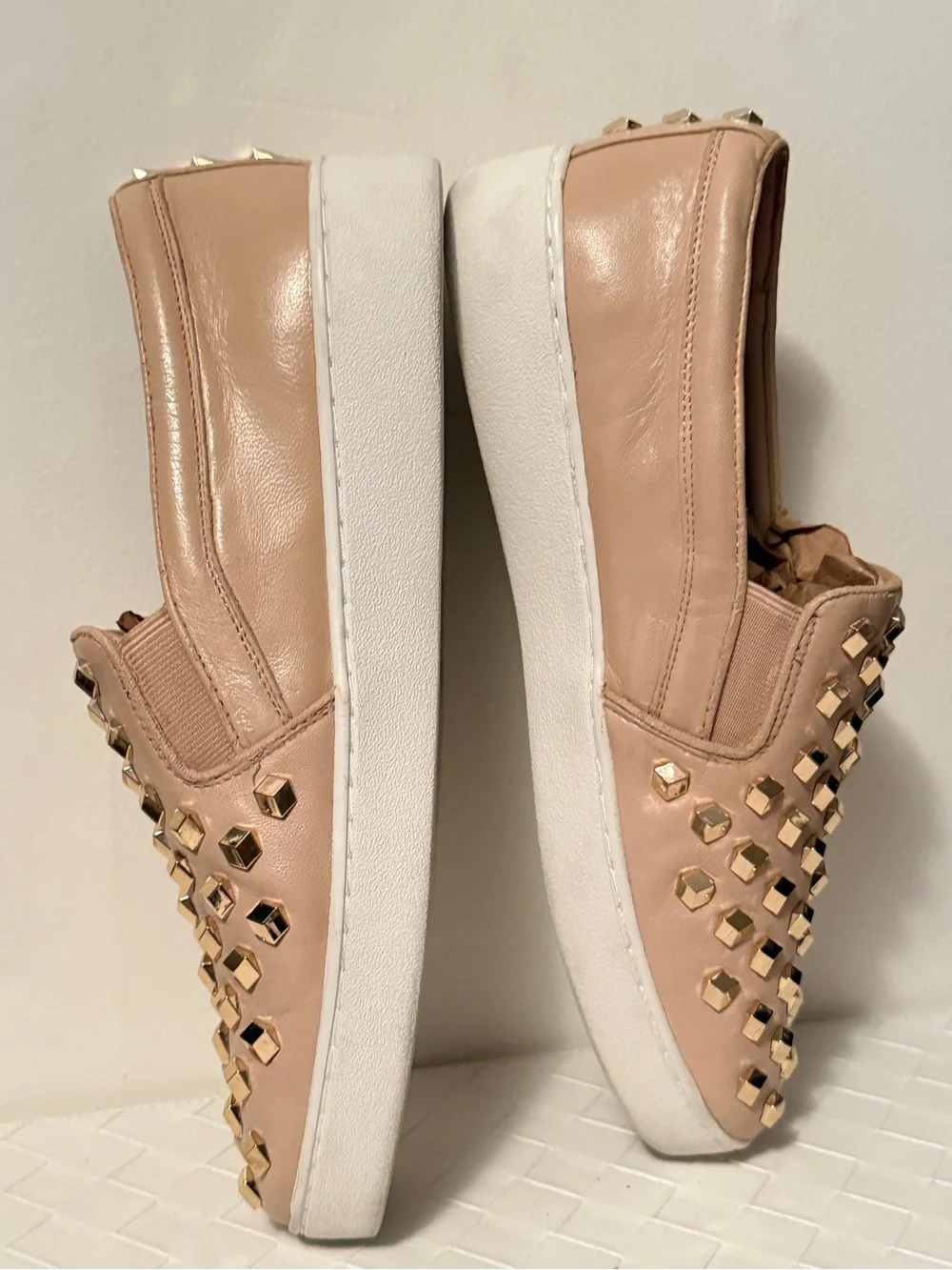 MICHAEL Michael Kors Keaton Studded Leather Slip On Sneakers Blush Pink Gold 9M